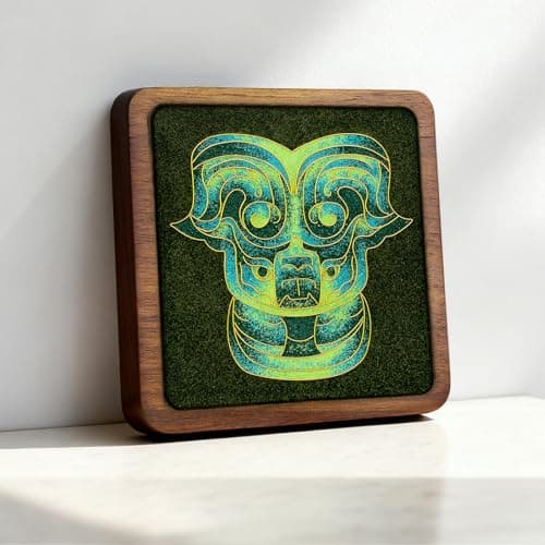 Sanxingdui Cloisonne Art Kit, DIY Bronze Mask Painting on Walnut Wood, Chinese Traditional Craft for Adults, Teens & Seniors, Home Decor Gift (Chariot Pole Ornament with Beast Pattern)