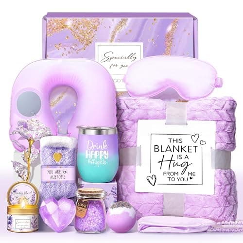 LUCOTIYA Birthday Gifts for Women, Self Care Gifts for Women Get Well Soon Care Package, Lavender Relaxing Spa Gift Basket, Unique for Mom, Friends, Sister, Grandma