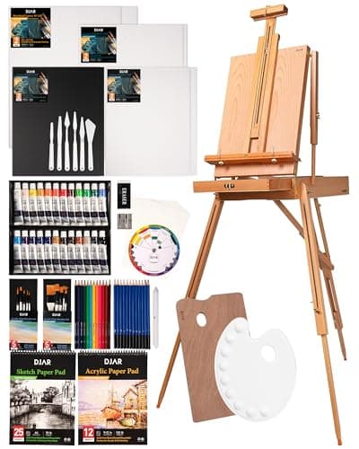 DJAR 89 pcs Acrylic Art Set with French Easel for Professional Artist, Painting Kit with paintbrushes, Canvas, Acrylic Art Supplies Kit for for Adults