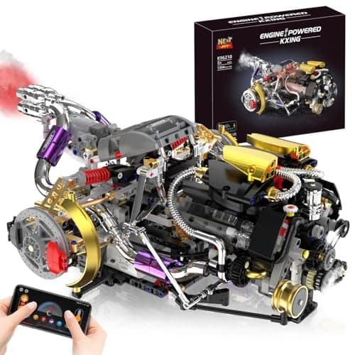NEXTJOY V8 Engine Model Kit That Works, 1394 PCS Advanced Collectible Engine Building Block Sets with Lights & Spray, Ideal Gift for Adults/Boys 8-14/Home Office Decor