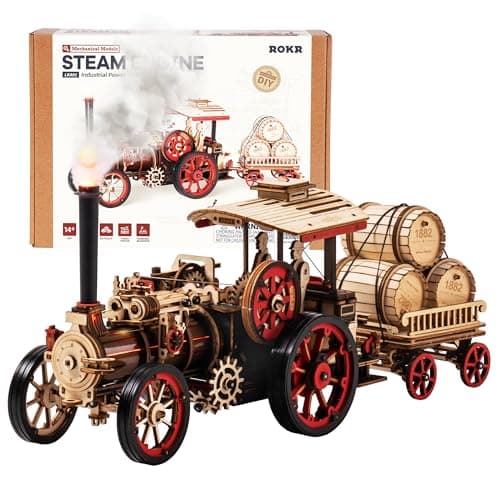 ROKR 3D Puzzle for Adults 469pcs Electric Vintage Car Steam Engine Model Kits, Mechanical Wooden Assembly Puzzles Vehicle DIY Hobbies Christmas Gifts for Men Women