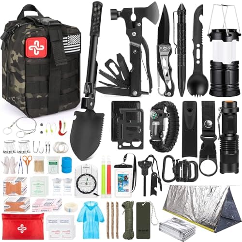 Survival Kit, 250Pcs Survival Gear First Aid Kit with Molle System Compatible Bag and Emergency Tent, Emergency Kit for Earthquake, Outdoor Adventure, Hiking, Hunting, Gifts for Men Women