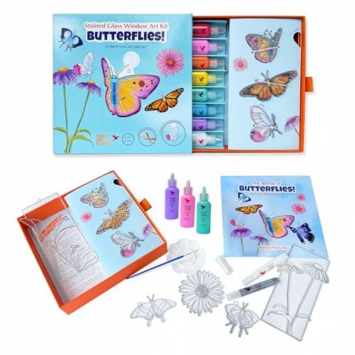 SunnyLifeStudios Stained Glass Window Art Kit – Butterflies! | DIY Suncatcher Craft with Activity Book & Color Guide | Creative Gift for Ages 8–12+ | Educational Craft for Kids & Adults (Butterfly)
