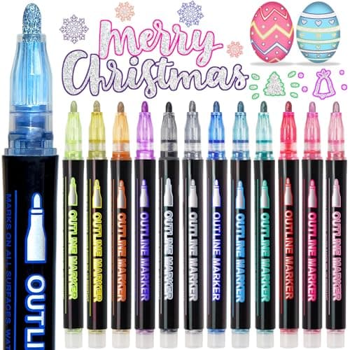 Glitter Markers Outline Pens Metallic,12 Christmas Gifts Stocking Stuffers Teen Girl Gifts Trendy Stuff,Cute Art Supplies Kids 6-8 9-12 10-12 Tween,Arts Crafts Kids Ages 8-12 Crafts Girls 8-12 Shimmer