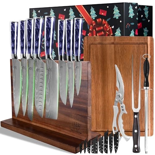 Dragon Knife Gifts13pcs gift box Knife Set with Magnetic Knife Block Holder,Cutting Boards,kitchen Scissors,turkey fork&sharpening rod,Kitchen Knife Set First choice for gift giving (Purple Resin)