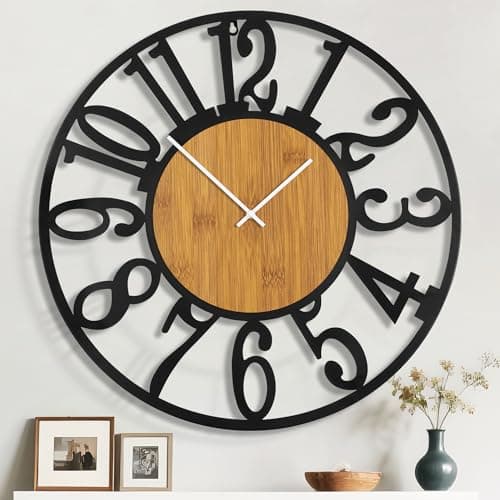 Mee 2ou 40" Extra Large Wall Clock, Silent Rustic Metal Wood Face Decorative Clock, Battery Operated Farmhouse Modern Oversized Wall Clocks for Living Room, Bedroom, Kitchen, Office, Home Decor