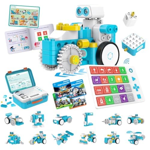 WhalesBot C3 Pro 12-in-1 Remote Control & Coding Robot Kit for Kids 4+, Advanced Smart Panel & Cards Programming, Educational STEM Toy, Block Building Set with Controller & Motor for Kids 4-6, 5-7