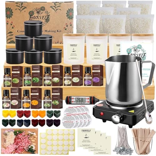 FAIRYELF Complete Candle Making Kit with Wax Melter, DIY Candle Craft Tools for Adults, Candle Art & Craft Kit Candle Making Supplies with Melting Pot, Soy Wax, Dyes Etc - Starter Candle Making Kit