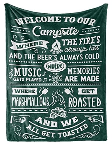 Camping Gifts for Women Men Lovers Throw Blanket, Happy Campers Decor Outdoor, RV Campsite Travel Hiking - Campsite, 50" x 65"