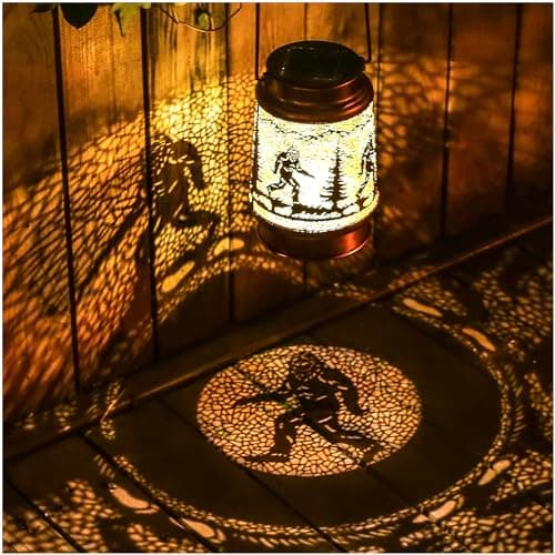 Christmas Gifts for Men Bigfoot Solar Lanterns Outdoor Waterproof Hanging Solar Lights Big Foot Sasquatch Gifts for Women Metal Decorative LED Lanterns for Yard, Patio, Lawn, Pathway, Garden Decor