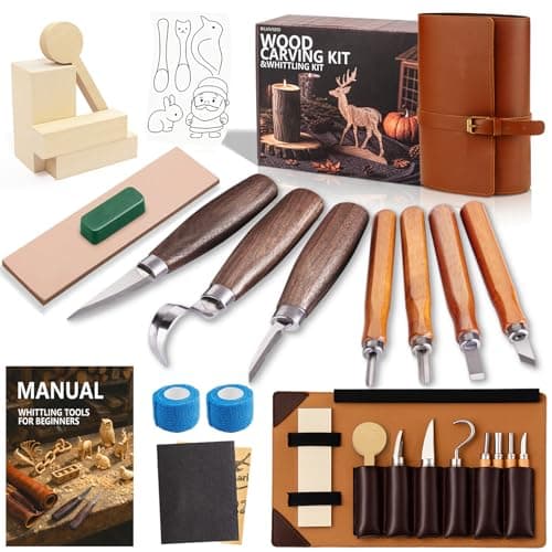 Wood Carving Kit Whittling Kit: Deluxe Wood Carving Tools Knife Set with Leather Case - Woodworking Hobby Kit for Beginners Adults Kids - DIY Art Craft Gift for Men Teens