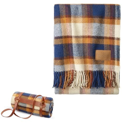 Pendleton Wool Blanket - Camping Blanket with Leather Strap Carrier - Plaid, Soft, Virgin Wool, Backpacking Blanket for Warmth and Comfort, Outdoor Adventures, Travel, Picnics, and Cozy Home Comfort