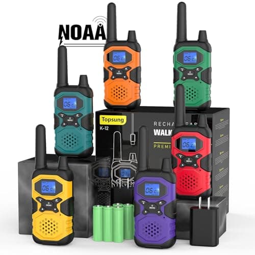 Topsung Walkie Talkies for Adults Long Range Rechargeable 6 Pack, Multi-purpose FRS 2 Way Radios with NOAA USB Chargers 4500mAh Battery for Family Seniors Care Garage Work Camping Hiking Skiing Cruise