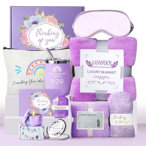 Get Well Gifts for Women, Thinking of You Gift Basket, Unique Self Care Package Relaxing Spa Gift Set, Birthday Gifts Box for Woman, Stocking Stuffers Christmas Gifts for Women Teens Adults, Purple
