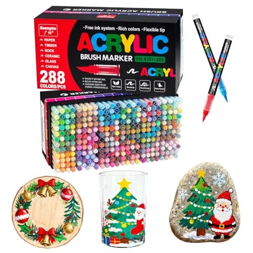 YOUQIWJ 288 Colors Acrylic Paint Markers Set, Soft Flexible Brush Markers for Rock Painting, Canvas, Wood, Ceramic, Glass & Paper DIY Art Crafts