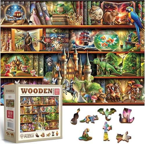 WOODEN.CITY Wooden Puzzles for Adults 1000 Pieces - Stories on Every Shelf – Bookshelves Scene | Made in EU | Gift for Book Lovers | Size 21,25 x 15,5 in