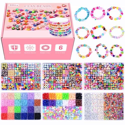 Christmas Gift Set,10000PCS Polymer Clay Beads Bracelet Making kit, Cute Fun Beads Fruit Flower Animal Cake Butterfly Heart Beads Charms for Jewelry Making DIY Accessories for Children Girls