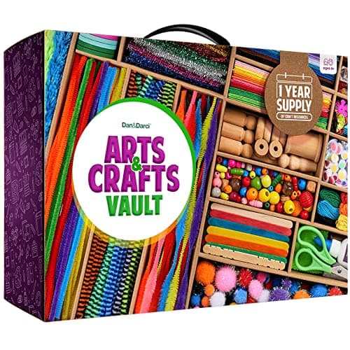 Dan&Darci Arts and Crafts Vault - Craft Supplies Kit in a Box - Christmas Gift for Kids Ages 4 5 6 7 8 9 10 11 & 12 Year Old Girls & Boys - Crafting Set Kits - Gift Ideas for Kid Art Activity Gifts