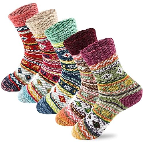 LKV 5 Pairs Wool Socks for Women - Cute Funny Fuzzy Warm Cozy Colorful Crew Socks for Women Men Fall Winter Christmas Stocking Stuffers Gifts Socks Knit
