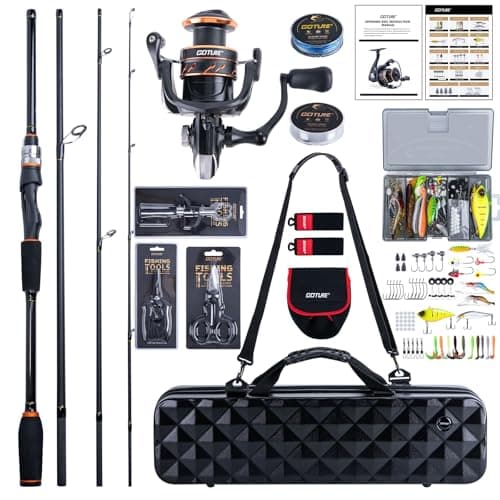 Goture Fishing Rod and Reel Combos-4 Piece Fishing Rod Set, Casting/Spinning Rod, Lures Set with PC Hard Shell Suitcase, Rod Reel Combo Kit for Starter Travel Saltwater, Gifts for Men