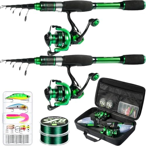 Ghosthorn Fishing Rod and Reel Combo 2 Pack Graphite Telescoping Fishing Pole Portable Travel Kit with Carrier Bag for Freshwater Saltwater