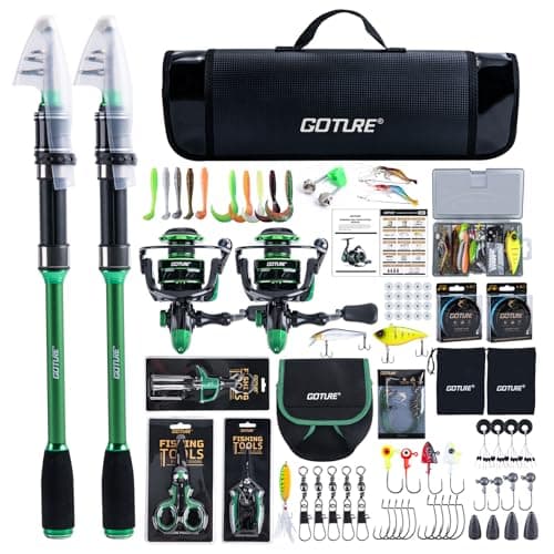 Goture Fishing Rod and Reel Combo - All-in-One Travel Kit with Twin Telescoping Rods, Carrier Bag for Freshwater & Saltwater | Green 9FT